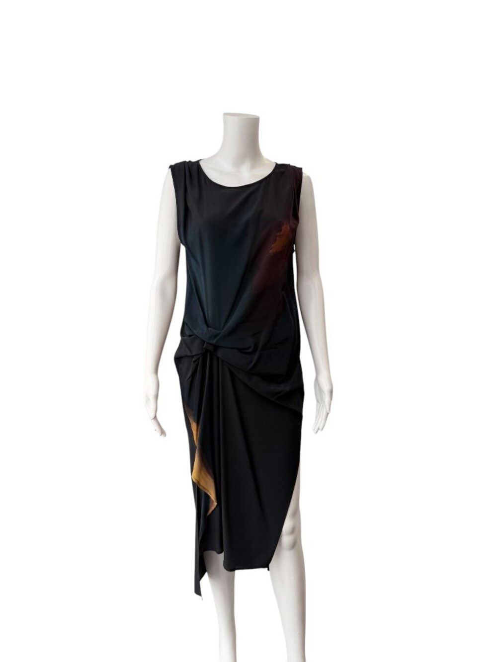 $325 AllSaints Black Ruched Gathered Mini Silk Riviera Ochre Dress size 4/FR 36 - Picture 3 of 10